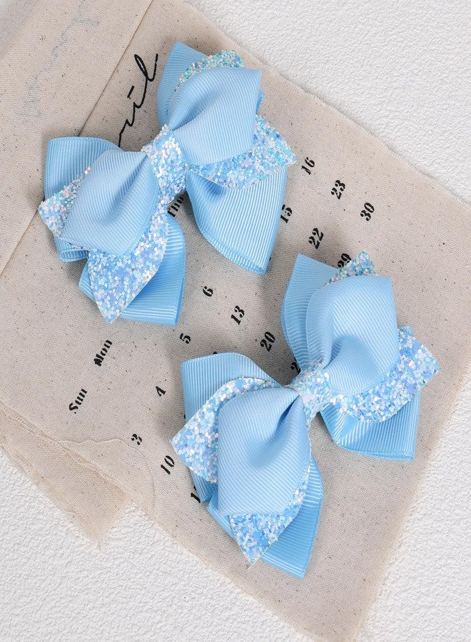 Miroksh 4in Glitter Light Blue Hair Bows for Girls Sparkly Hair Clips Barrettes Alligator Hairpins Teens Toddler Kids Easter Summer Holiday Outfit Dress Decoration Accessory Birthday Gift - Image 2